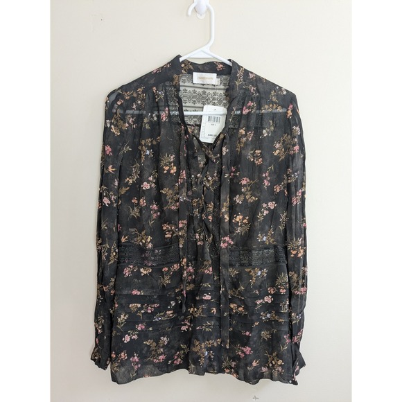 Zimmermann Floral Lace Trimmed Tie Neck Blouse & Cami Set Black Size 0 NWT $480 - Picture 1 of 7